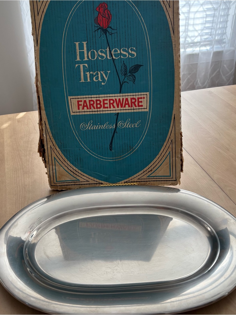 Farberware Vintage Stainless Steel Hostess Serving Tray 20" x 12.5" Original Box